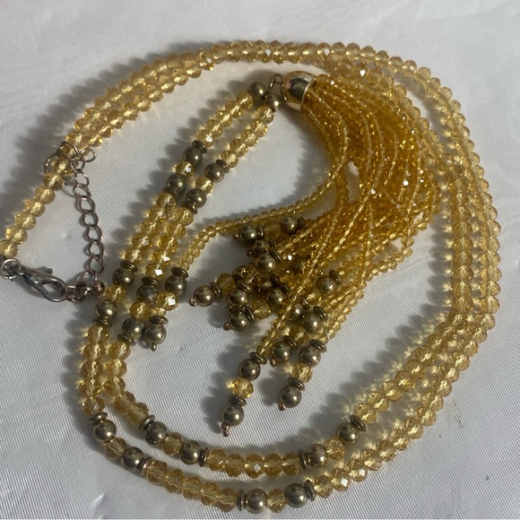 Tassel necklace with crystal beads, citrine and brass beads 44”in - Picture 6 of 10